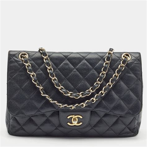 chanel black caviar double flap bag